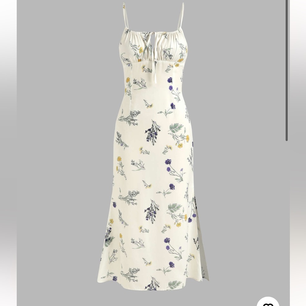 *SOLD C* Cider Floral Drawstring slit Midi dress Ivory size small - Picture 1 of 7